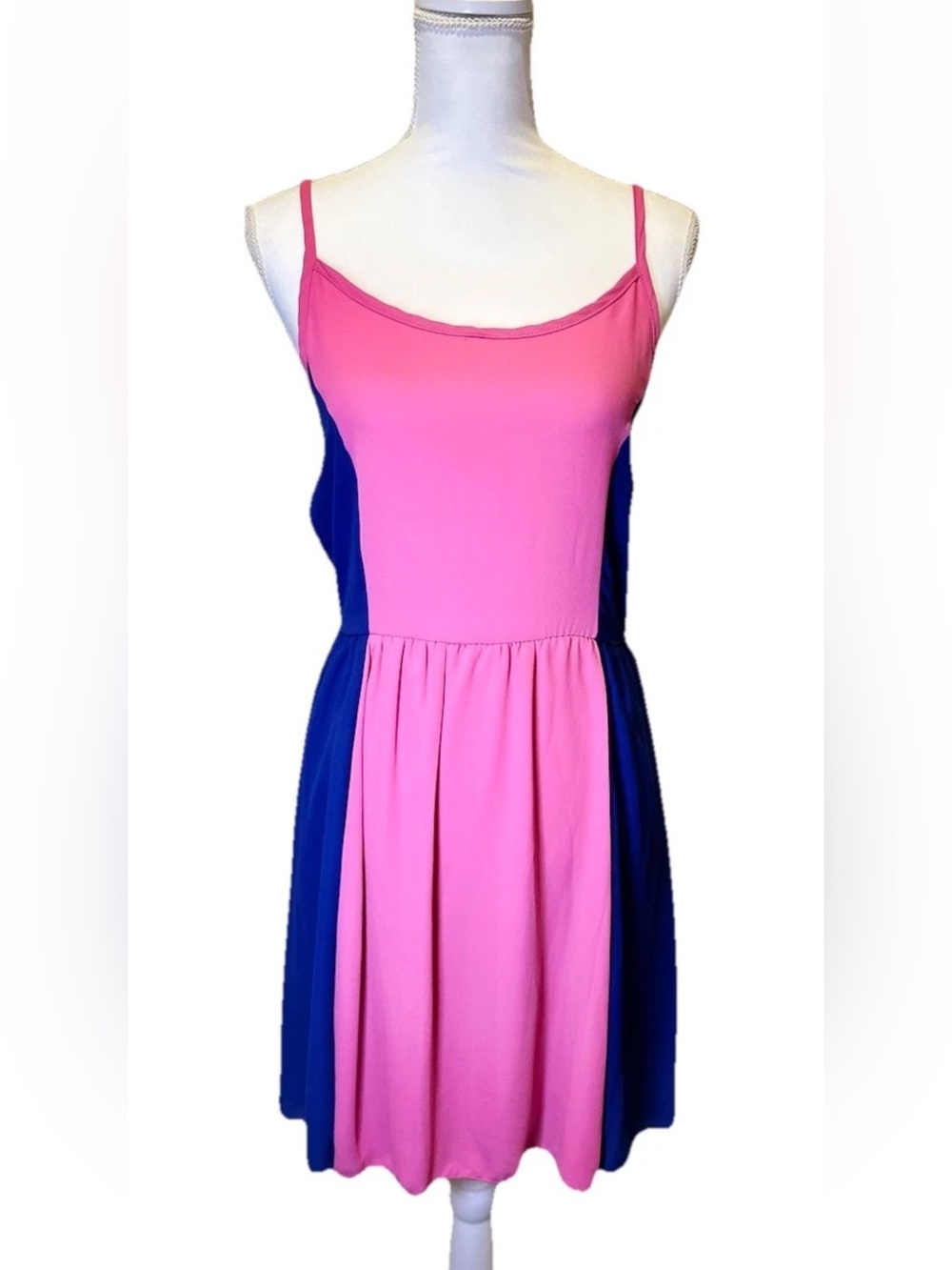 NWT Tea N Rose Color Block Dress Pink Navy Blue Strappy Mini Colorblock Sundres